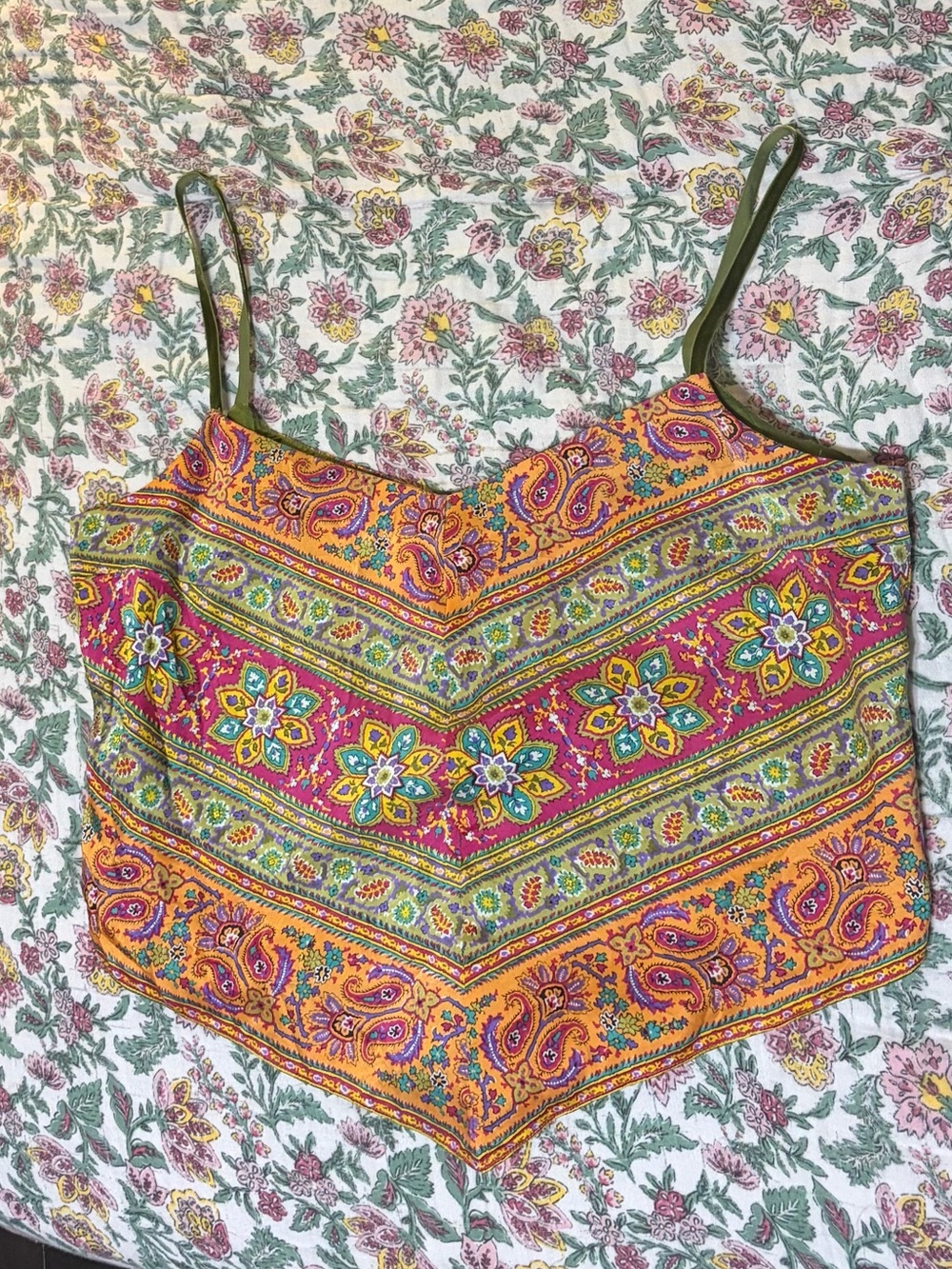 Vibrant Silk Paisley Spaghetti Strap Tank Top